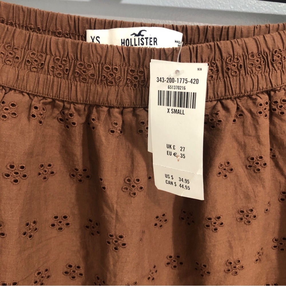 NWT HOLLISTER Skirt Women XS Ultra Mini High Rise Mini Brown Eyelet Boho Peasant - Picture 2 of 6